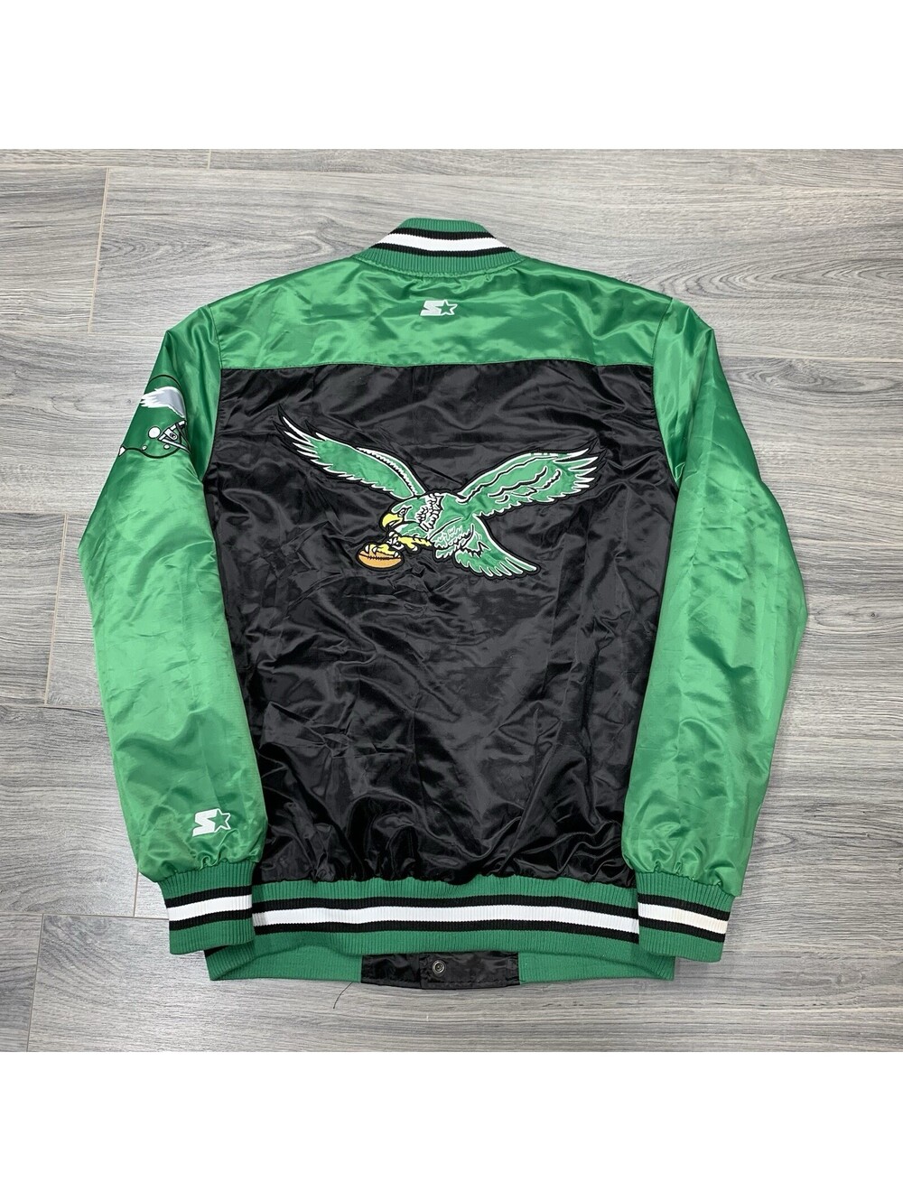 Starter Philadelphia Eagles Kelly Green Satin Jacket Large Rare Big Logo